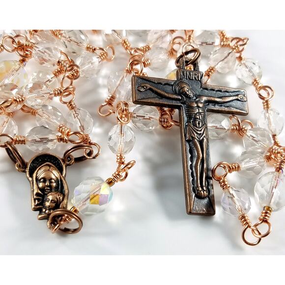 Madonna Child Sacred Heart of Jesus 5 Decade Rosary, Copper Crucifix - Picture 9 of 10